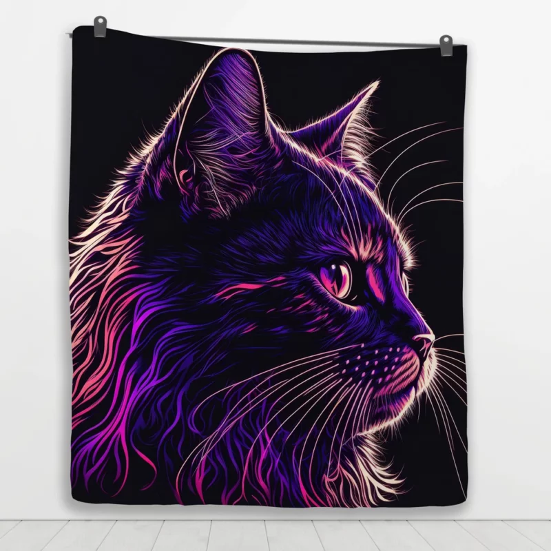 Neon Pop Art Cat Portrait Quilt Blanket 1