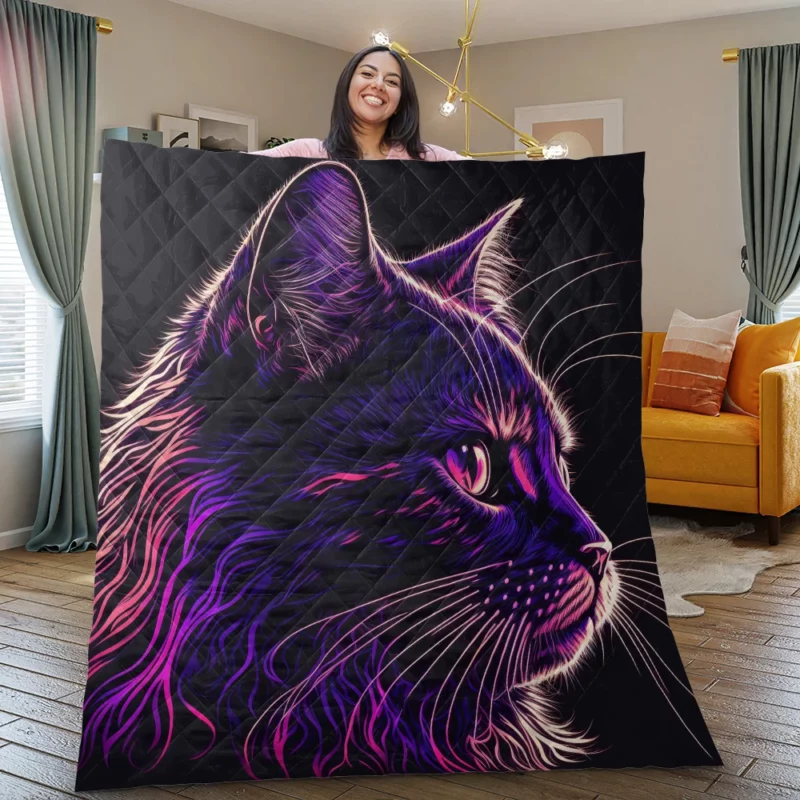 Neon Pop Art Cat Portrait Quilt Blanket