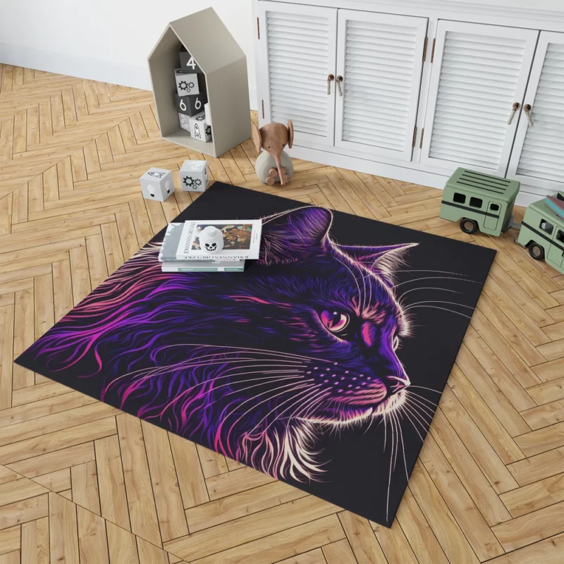 Neon Pop Art Cat Portrait Rug 1