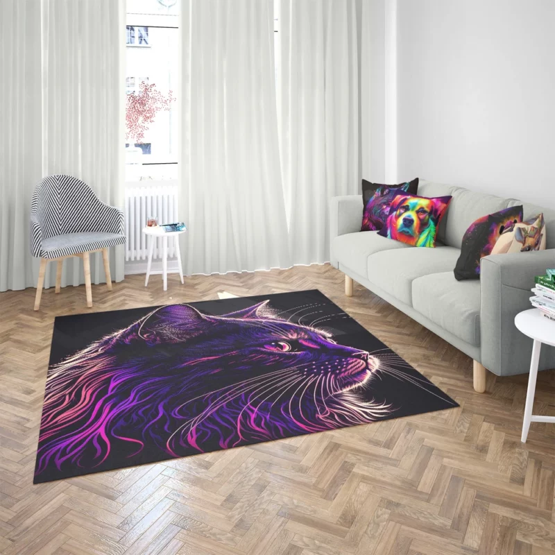 Neon Pop Art Cat Portrait Rug 2