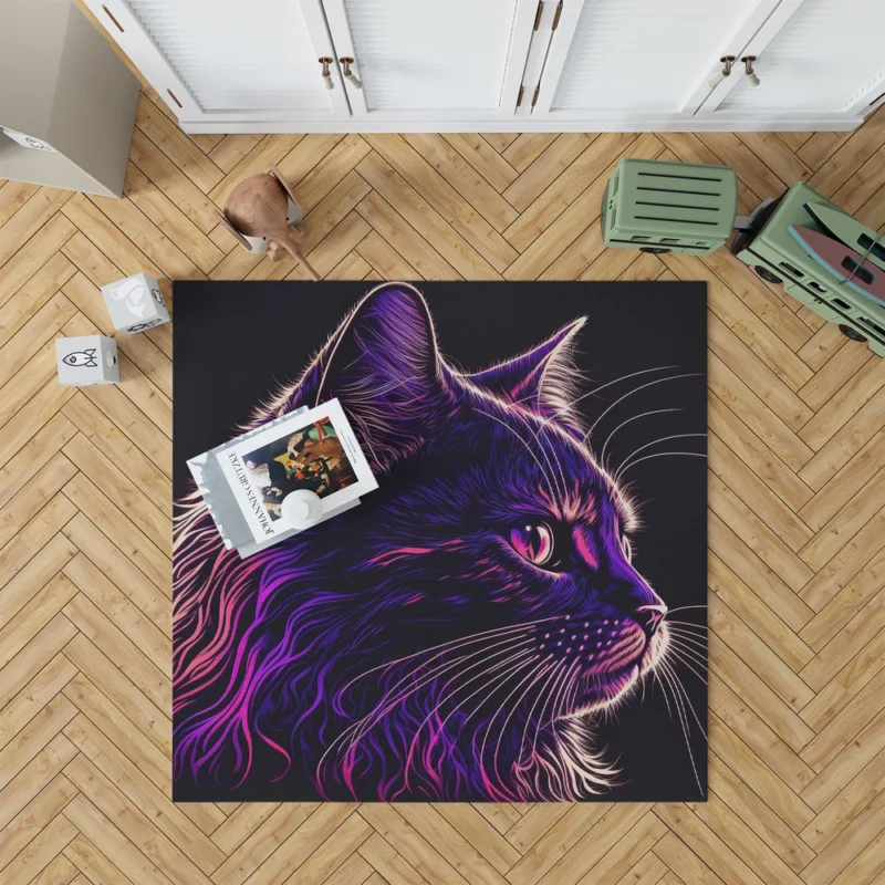 Neon Pop Art Cat Portrait Rug