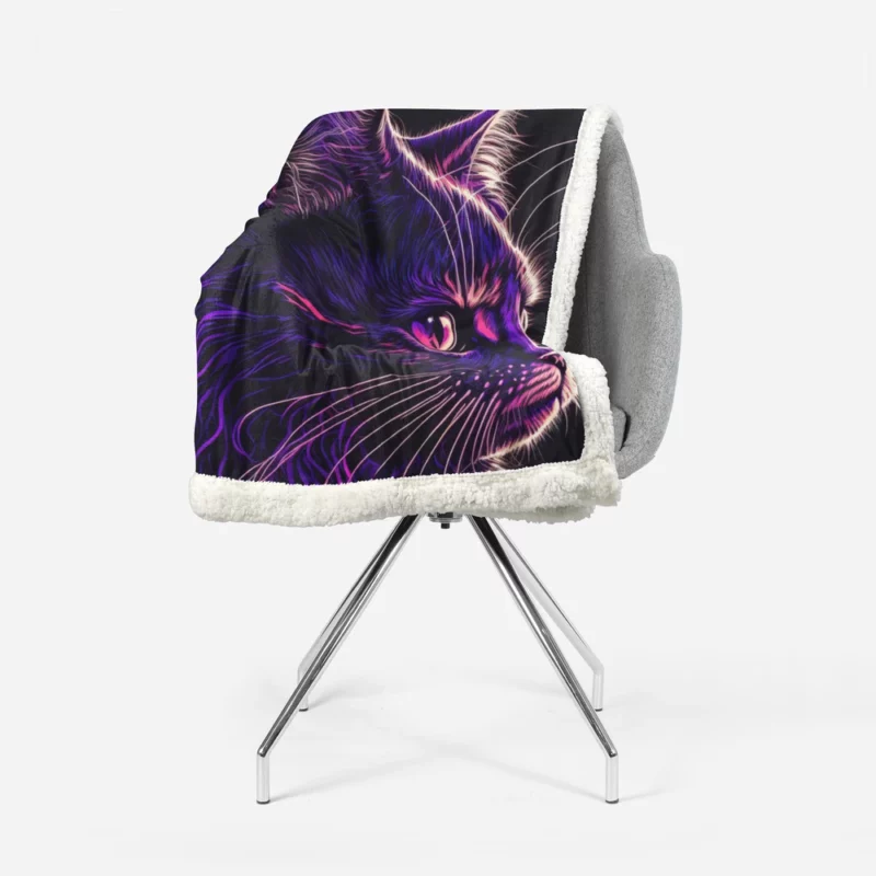 Neon Pop Art Cat Portrait Sherpa Fleece Blanket 1