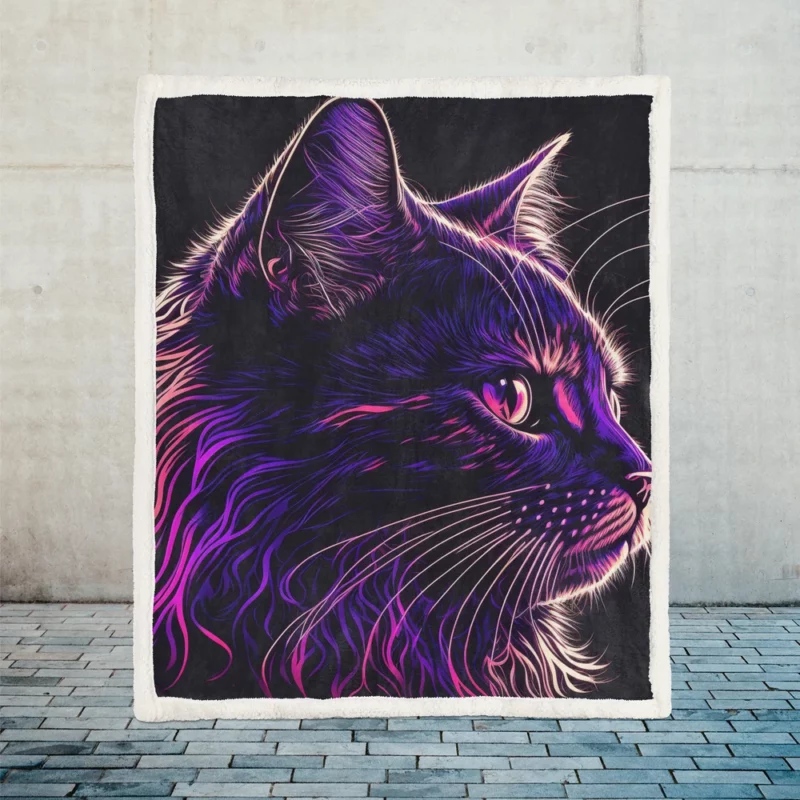 Neon Pop Art Cat Portrait Sherpa Fleece Blanket