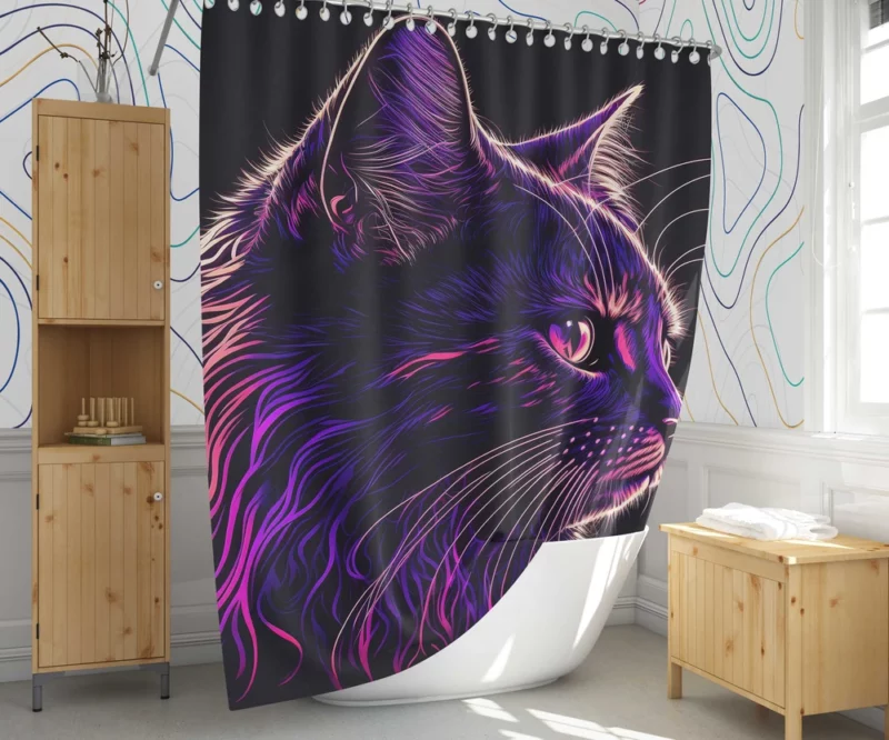 Neon Pop Art Cat Portrait Shower Curtain 1