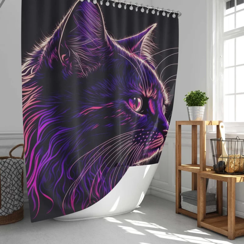 Neon Pop Art Cat Portrait Shower Curtain