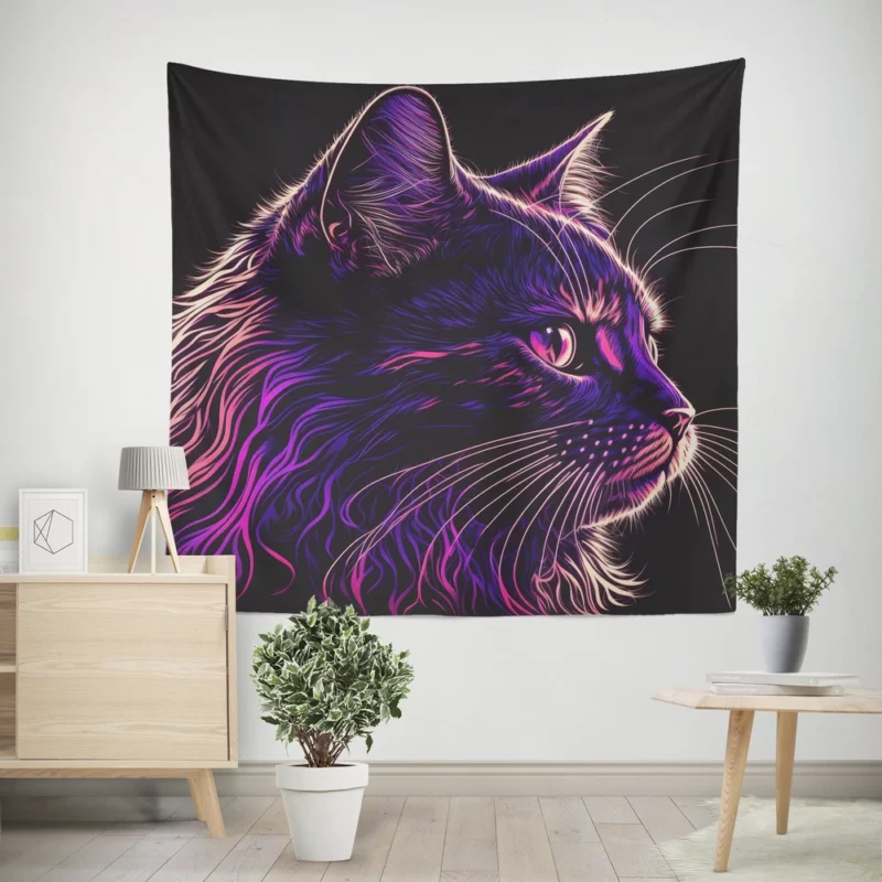 Neon Pop Art Cat Portrait Wall Tapestry