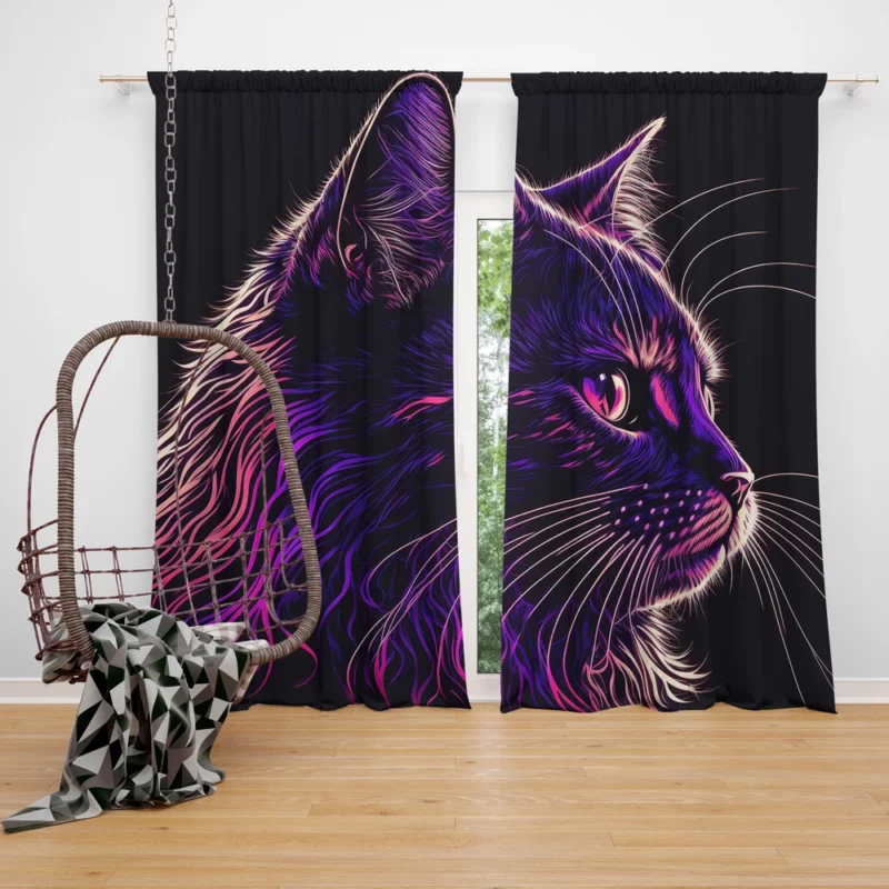 Neon Pop Art Cat Portrait Window Curtain