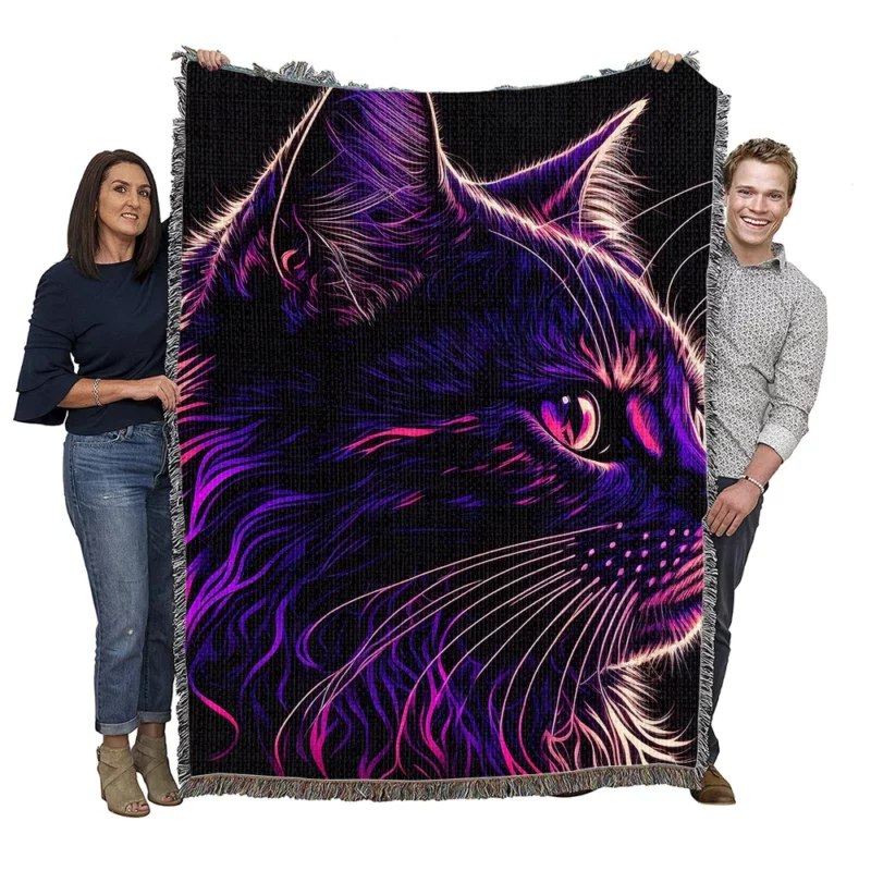 Neon Pop Art Cat Portrait Woven Blanket