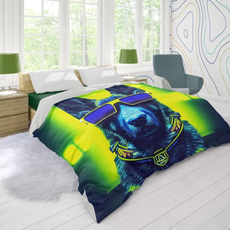 Neon Shades Dog Portrait Duvet Cover