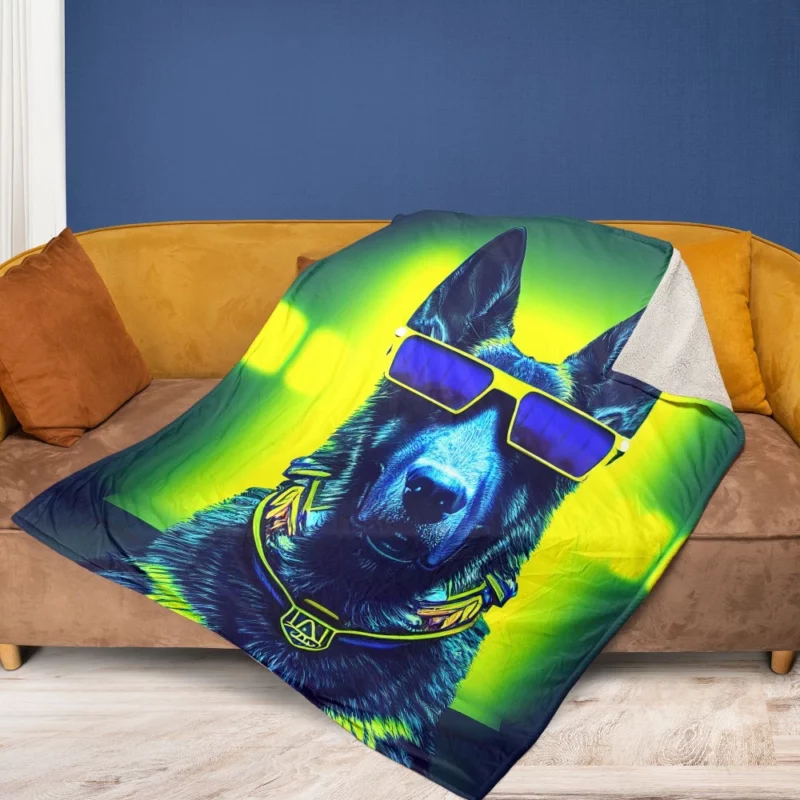 Neon Shades Dog Portrait Fleece Blanket 1