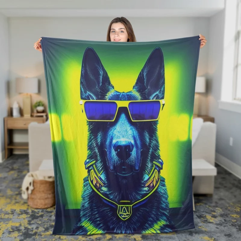 Neon Shades Dog Portrait Fleece Blanket 2