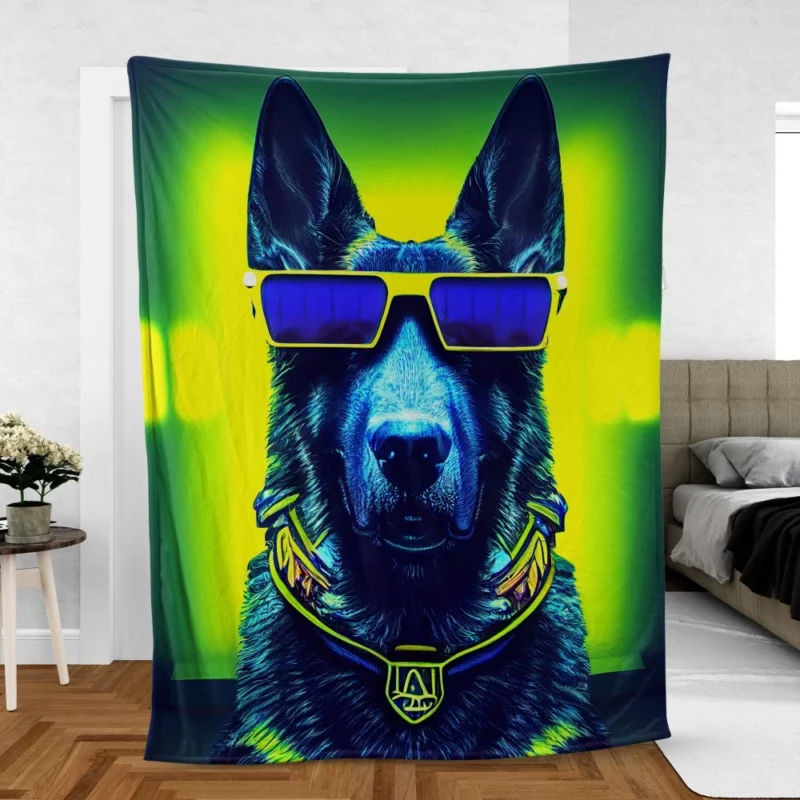 Neon Shades Dog Portrait Fleece Blanket