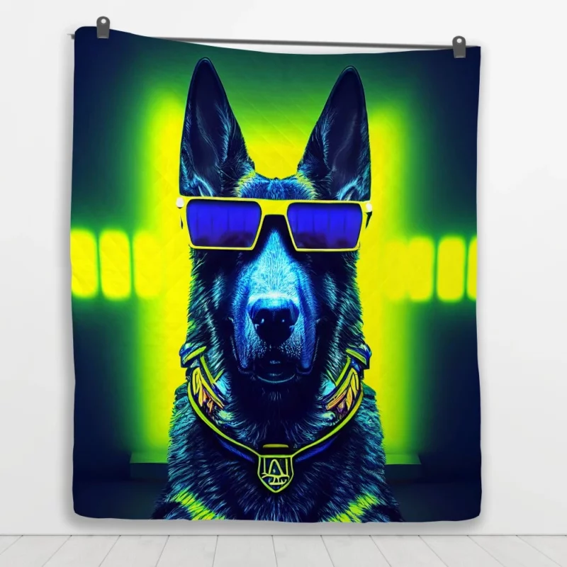Neon Shades Dog Portrait Quilt Blanket 1