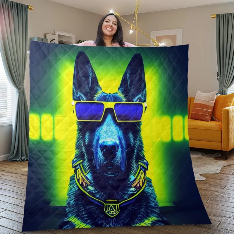 Neon Shades Dog Portrait Quilt Blanket