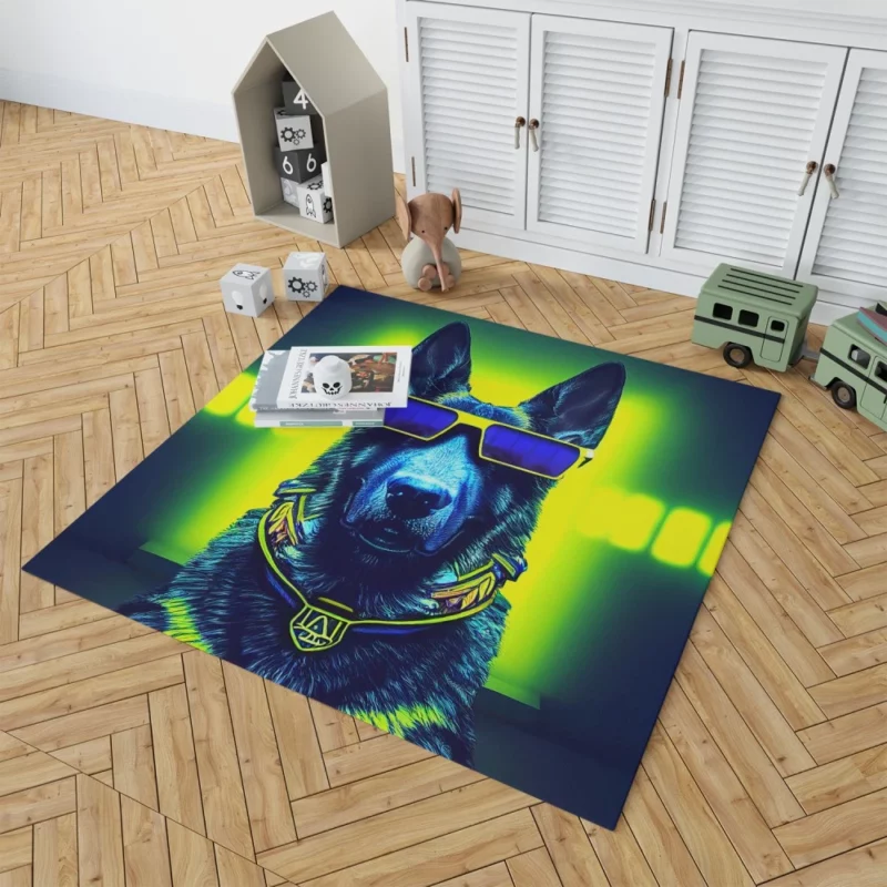 Neon Shades Dog Portrait Rug 1