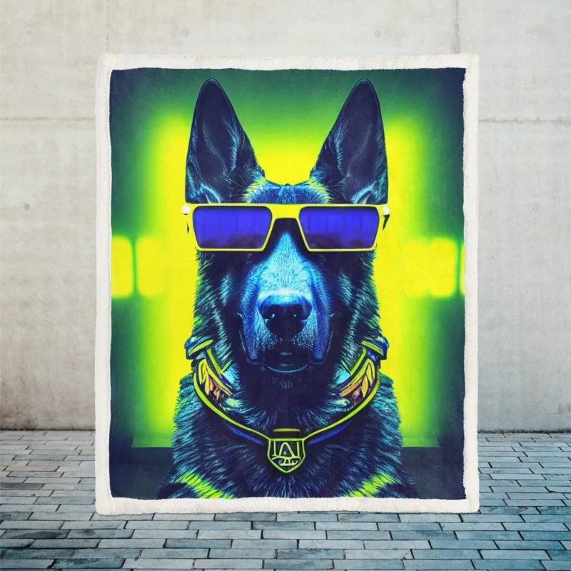 Neon Shades Dog Portrait Sherpa Fleece Blanket