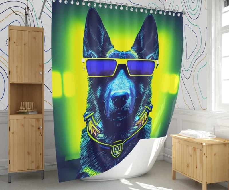 Neon Shades Dog Portrait Shower Curtain 1