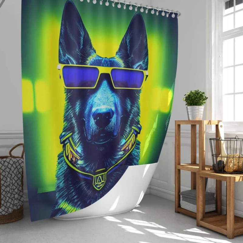 Neon Shades Dog Portrait Shower Curtain