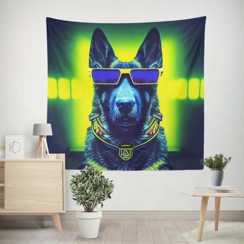 Neon Shades Dog Portrait Wall Tapestry