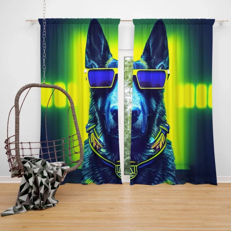 Neon Shades Dog Portrait Window Curtain