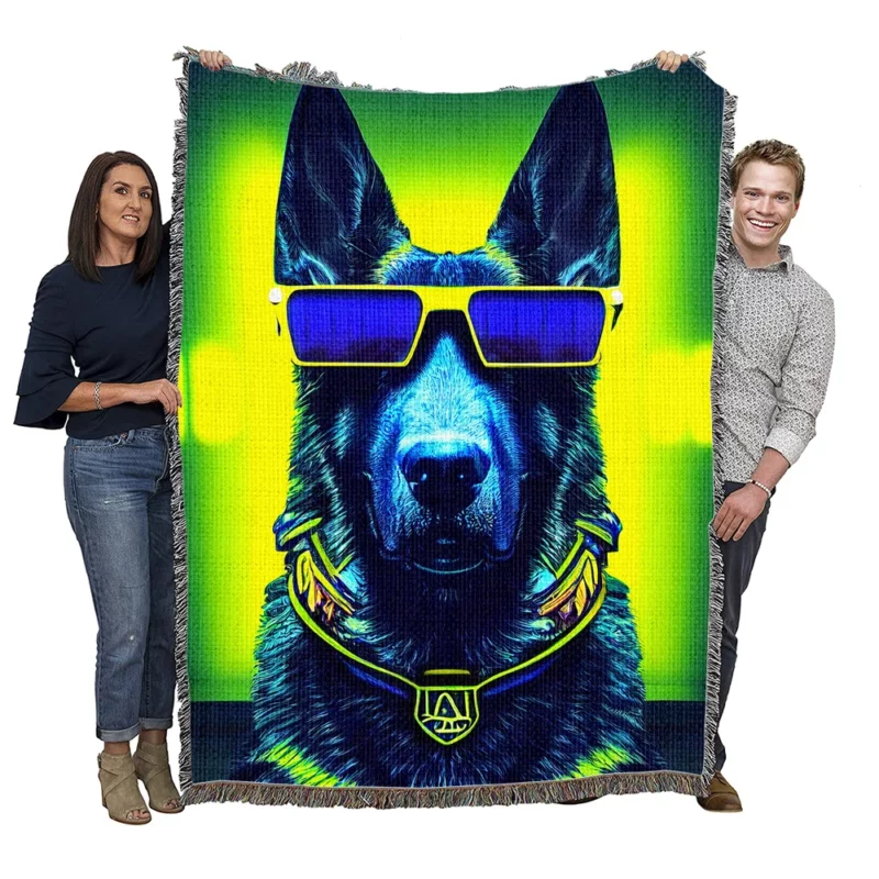 Neon Shades Dog Portrait Woven Blanket