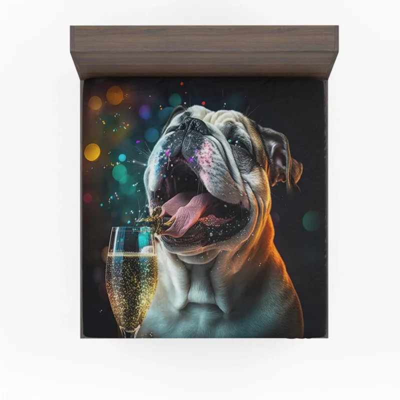 New Year Party French Bulldog Art Fitted Sheet