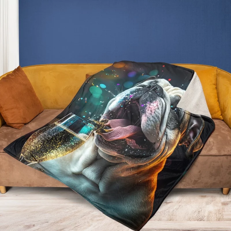 New Year Party French Bulldog Art Fleece Blanket 1