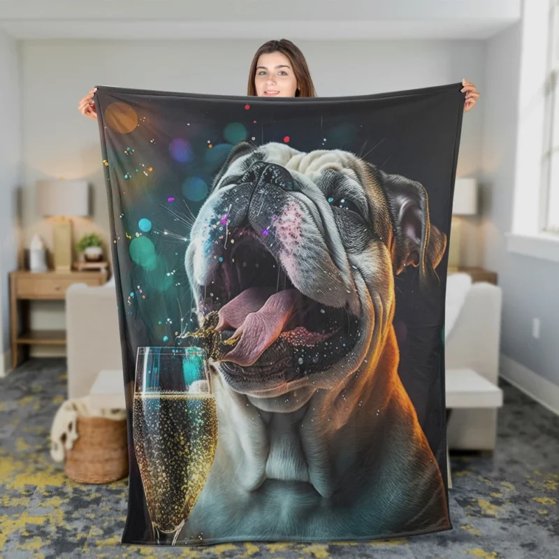 New Year Party French Bulldog Art Fleece Blanket 2