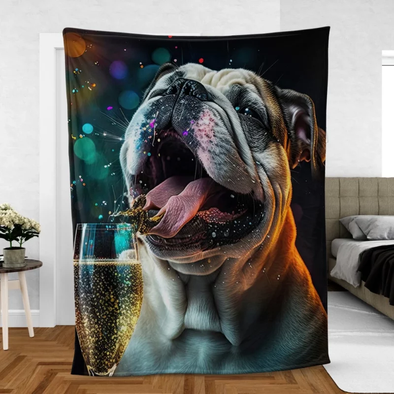 New Year Party French Bulldog Art Fleece Blanket