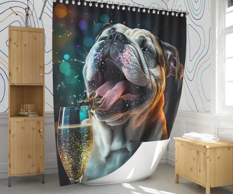 New Year Party French Bulldog Art Shower Curtain 1