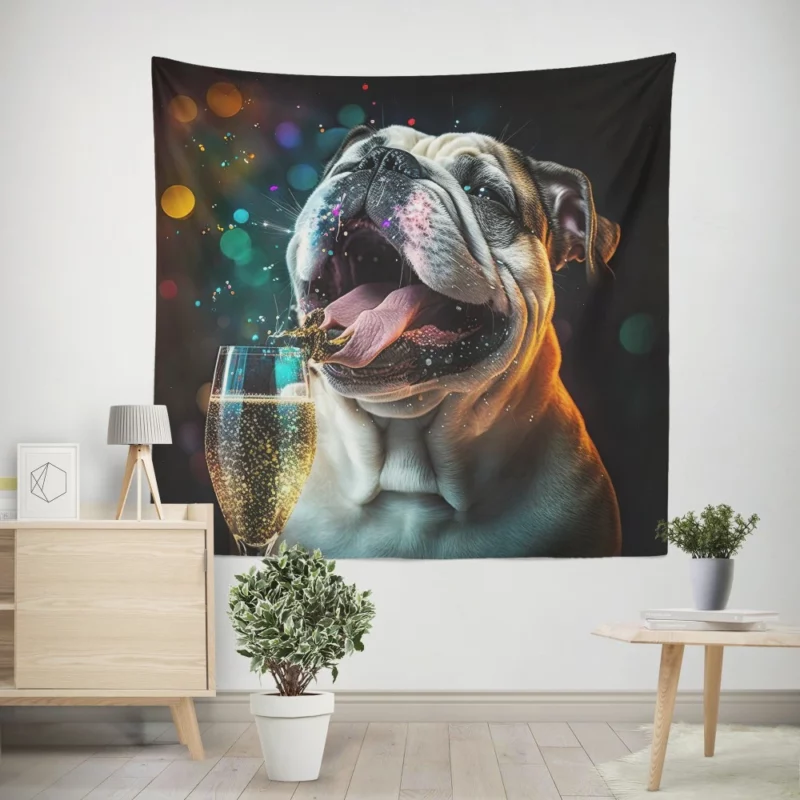 New Year Party French Bulldog Art Wall Tapestry