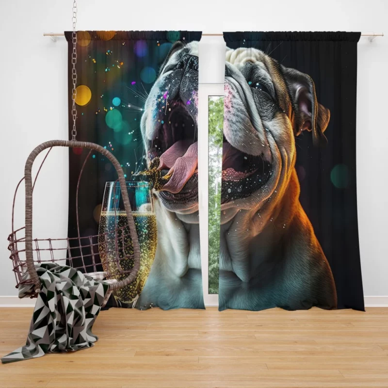 New Year Party French Bulldog Art Window Curtain