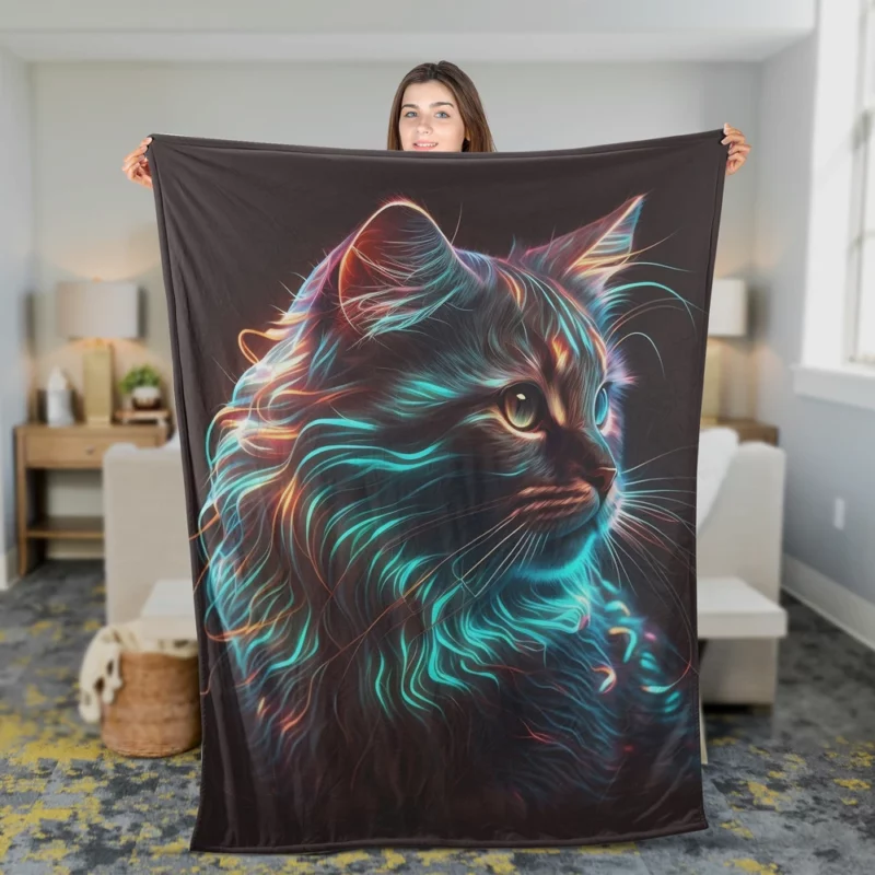 Nice Cat Illustration Fleece Blanket 2