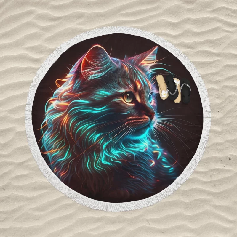 Nice Cat Illustration Round Beach Towel