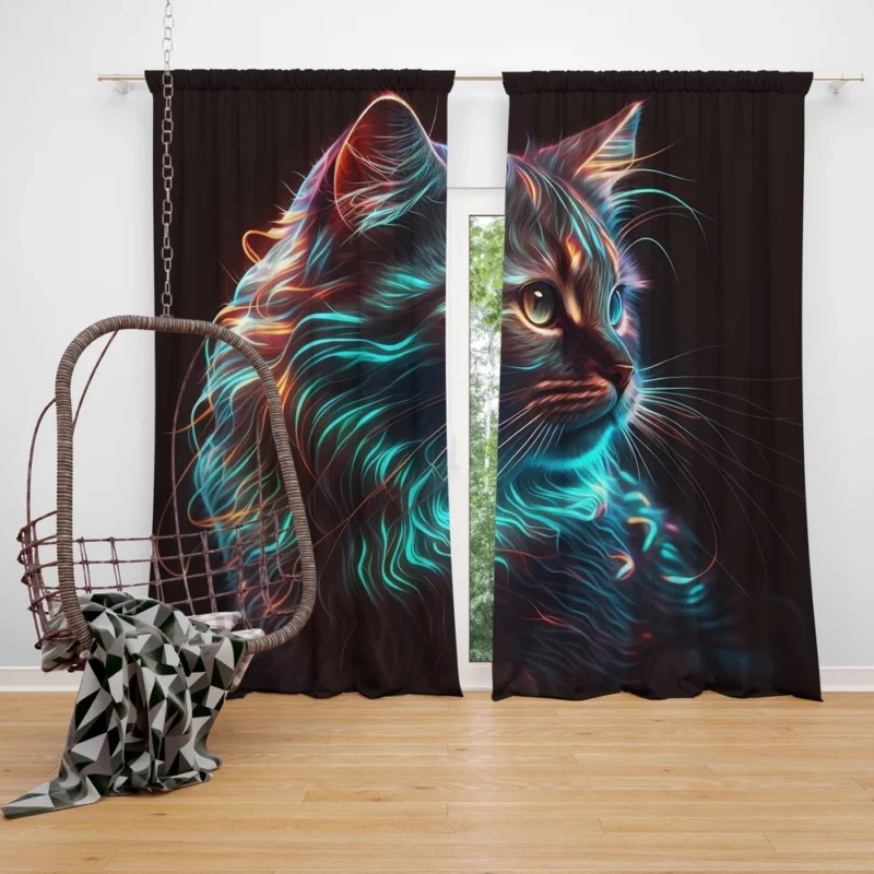 Nice Cat Illustration Window Curtain