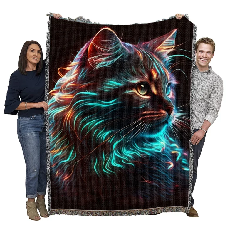 Nice Cat Illustration Woven Blanket