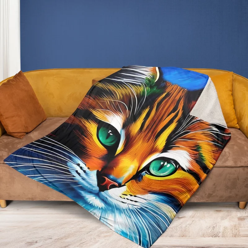 Oil Painting of a Cat Fleece Blanket 1