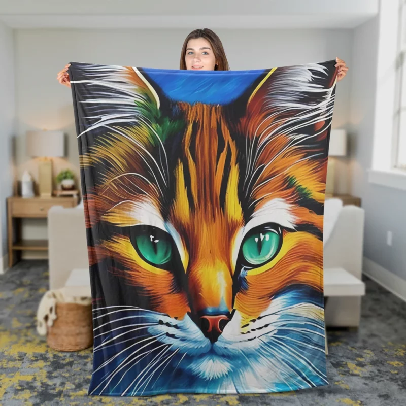 Oil Painting of a Cat Fleece Blanket 2