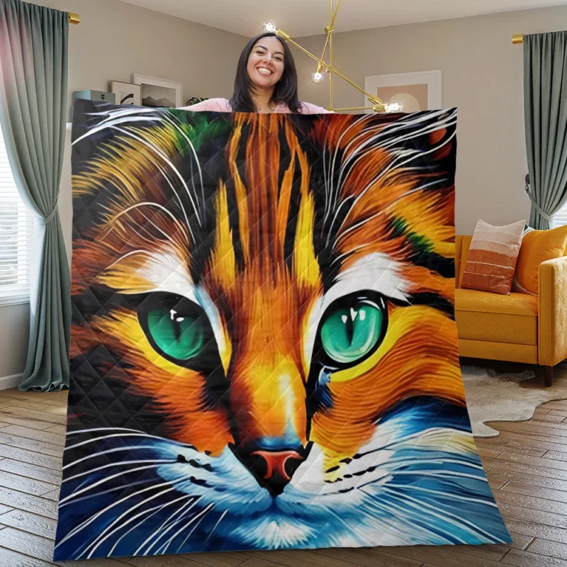 Oil Painting of a Cat Quilt Blanket