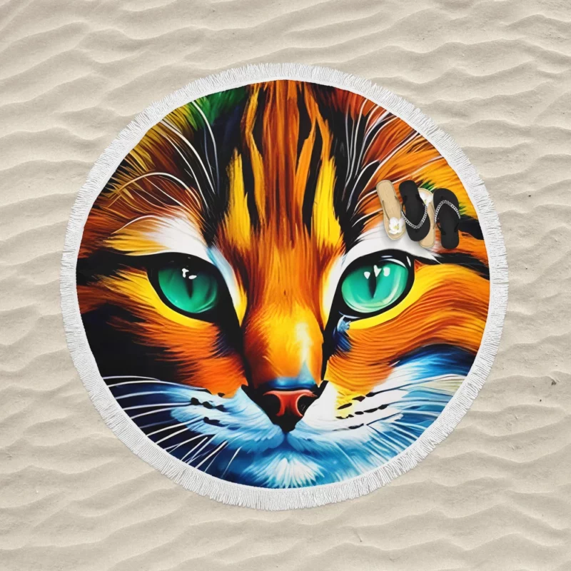 Oil Painting of a Cat Round Beach Towel