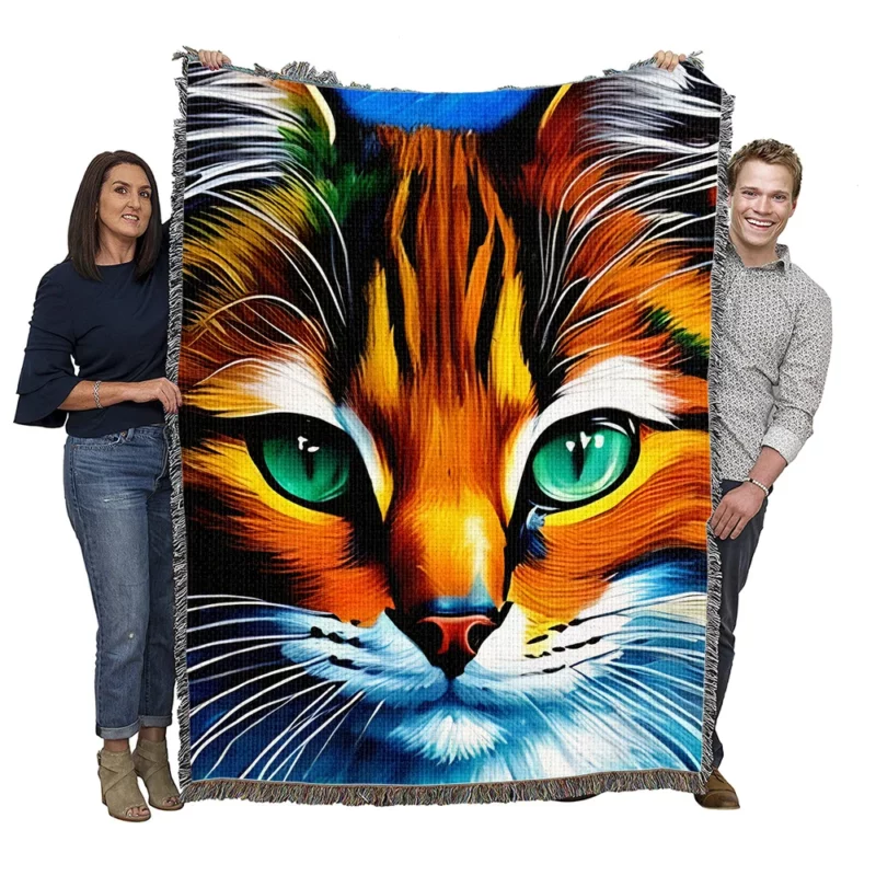 Oil Painting of a Cat Woven Blanket