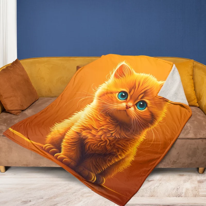 Orange Ginger Cat Portrait Fleece Blanket 1