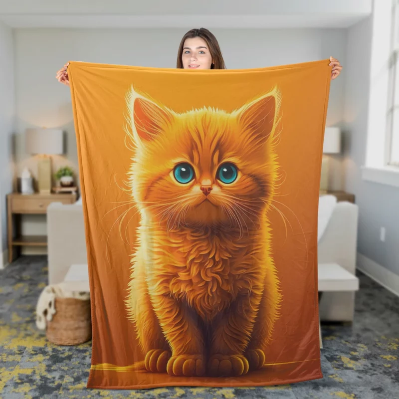 Orange Ginger Cat Portrait Fleece Blanket 2