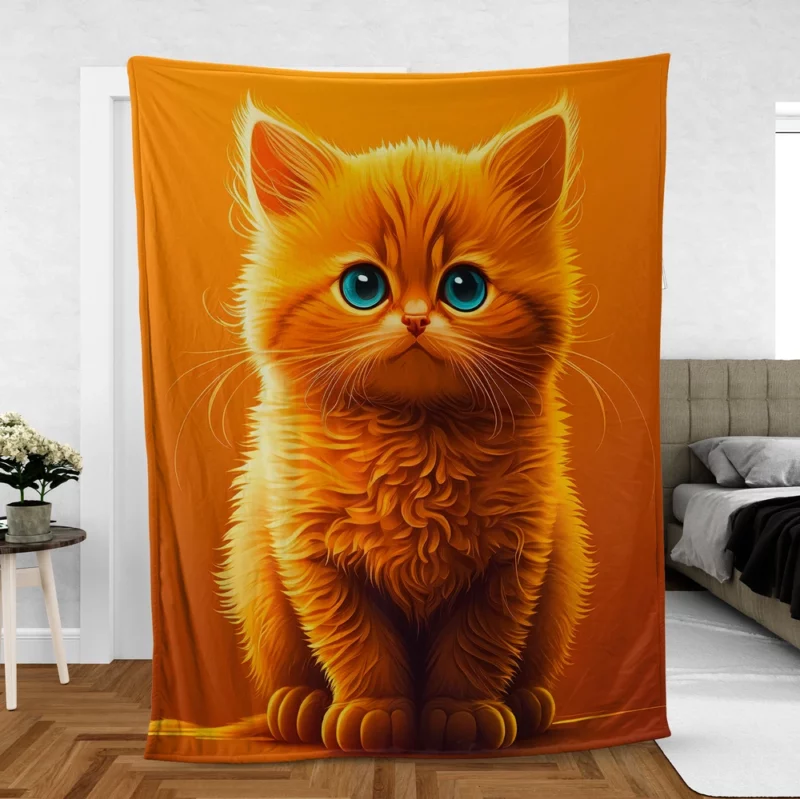 Orange Ginger Cat Portrait Fleece Blanket