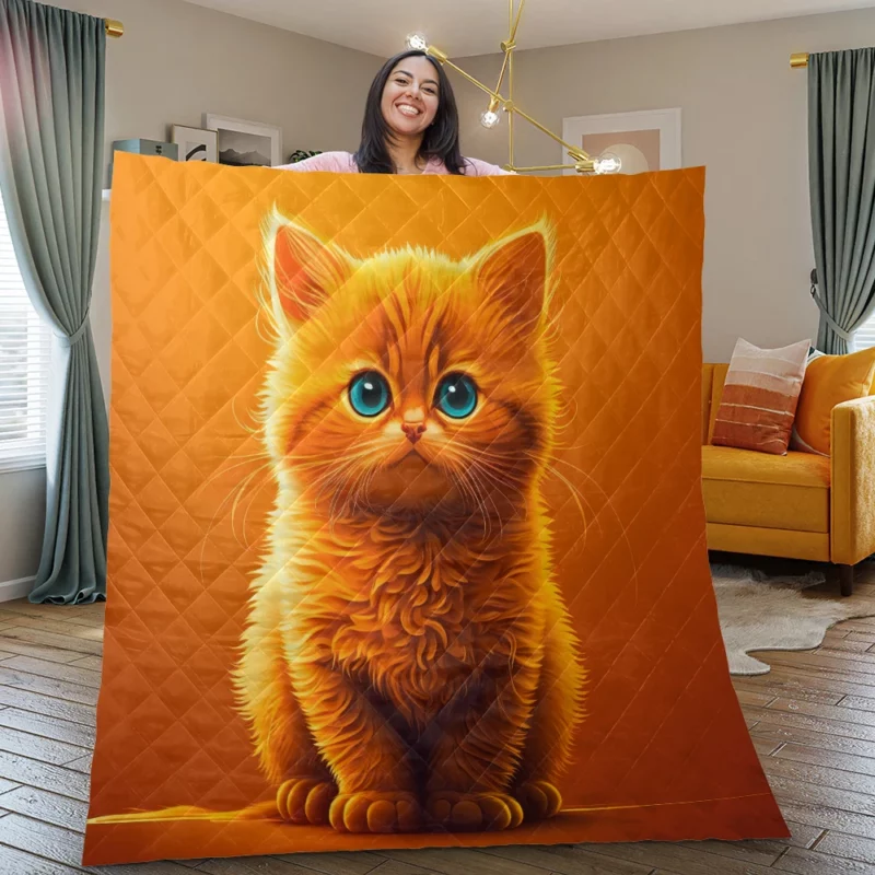 Orange Ginger Cat Portrait Quilt Blanket