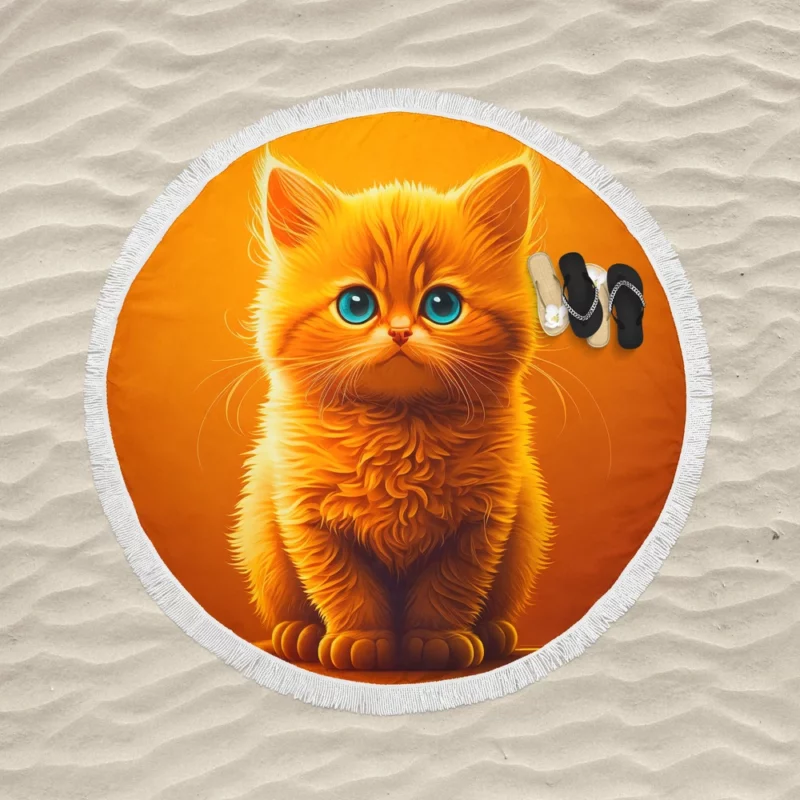 Orange Ginger Cat Portrait Round Beach Towel