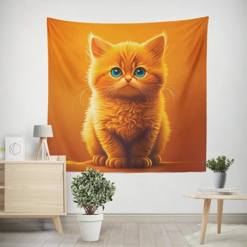 Orange Ginger Cat Portrait Wall Tapestry