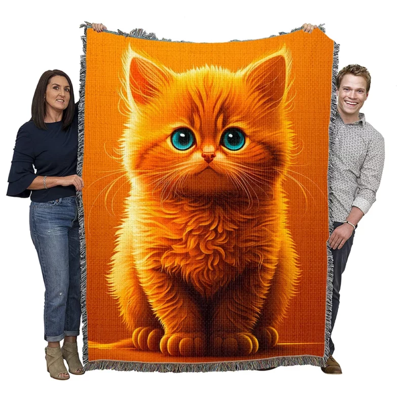 Orange Ginger Cat Portrait Woven Blanket