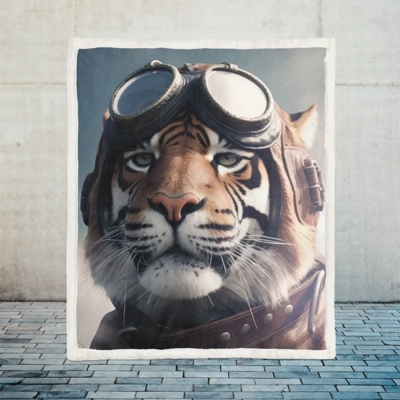 Pilot Hat Tiger Print Sherpa Fleece Blanket