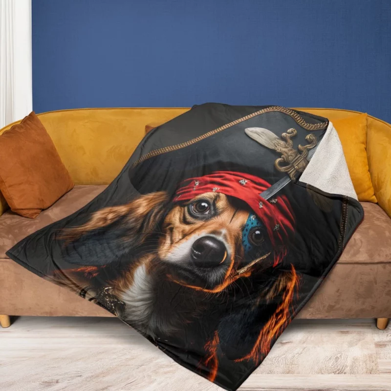 Pirate Dog with Knife Fleece Blanket 1